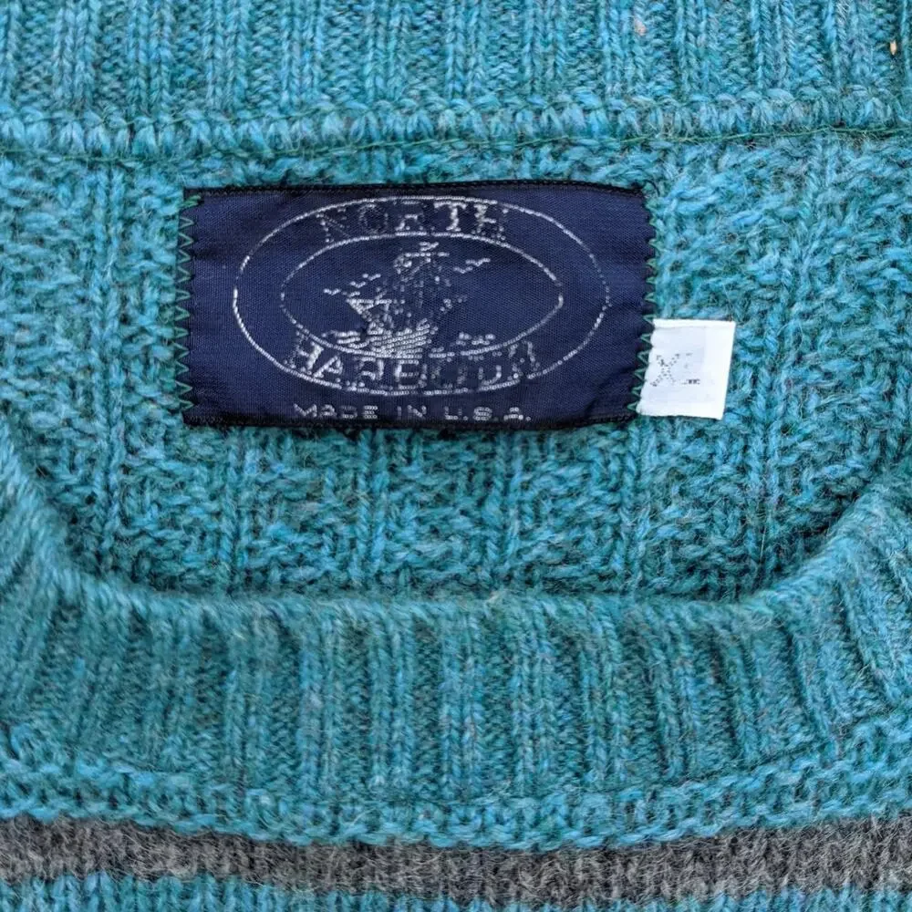 Vintage Sweater Large Wool blend Stripes crew neck jumper North Harbour - Picture 4 of 4